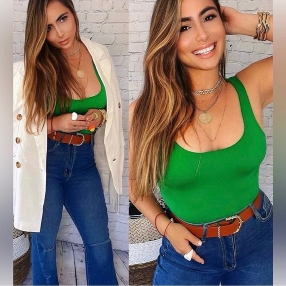 Tops - #06 Classy Ponte Tank Bodysuit Green-NWT🏷️
